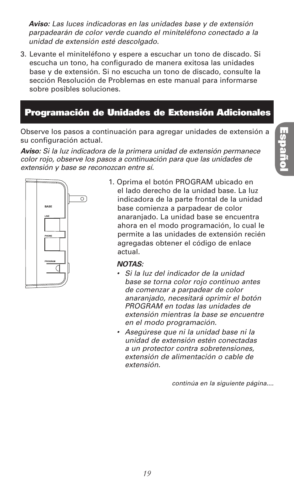 Español, Programación de unidades de extensión adicionales | RCA RC940 User Manual | Page 19 / 24