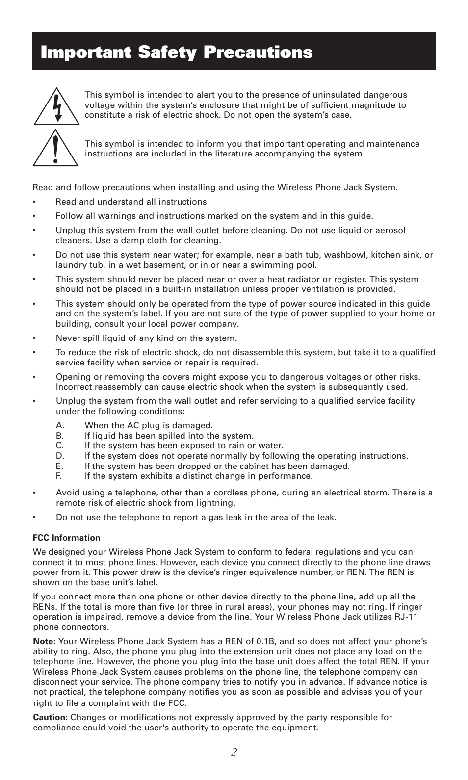 Important safety precautions, Caution | RCA RC940 User Manual | Page 2 / 24