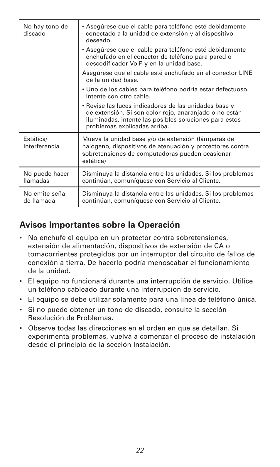 Avisos importantes sobre la operación | RCA RC940 User Manual | Page 22 / 24