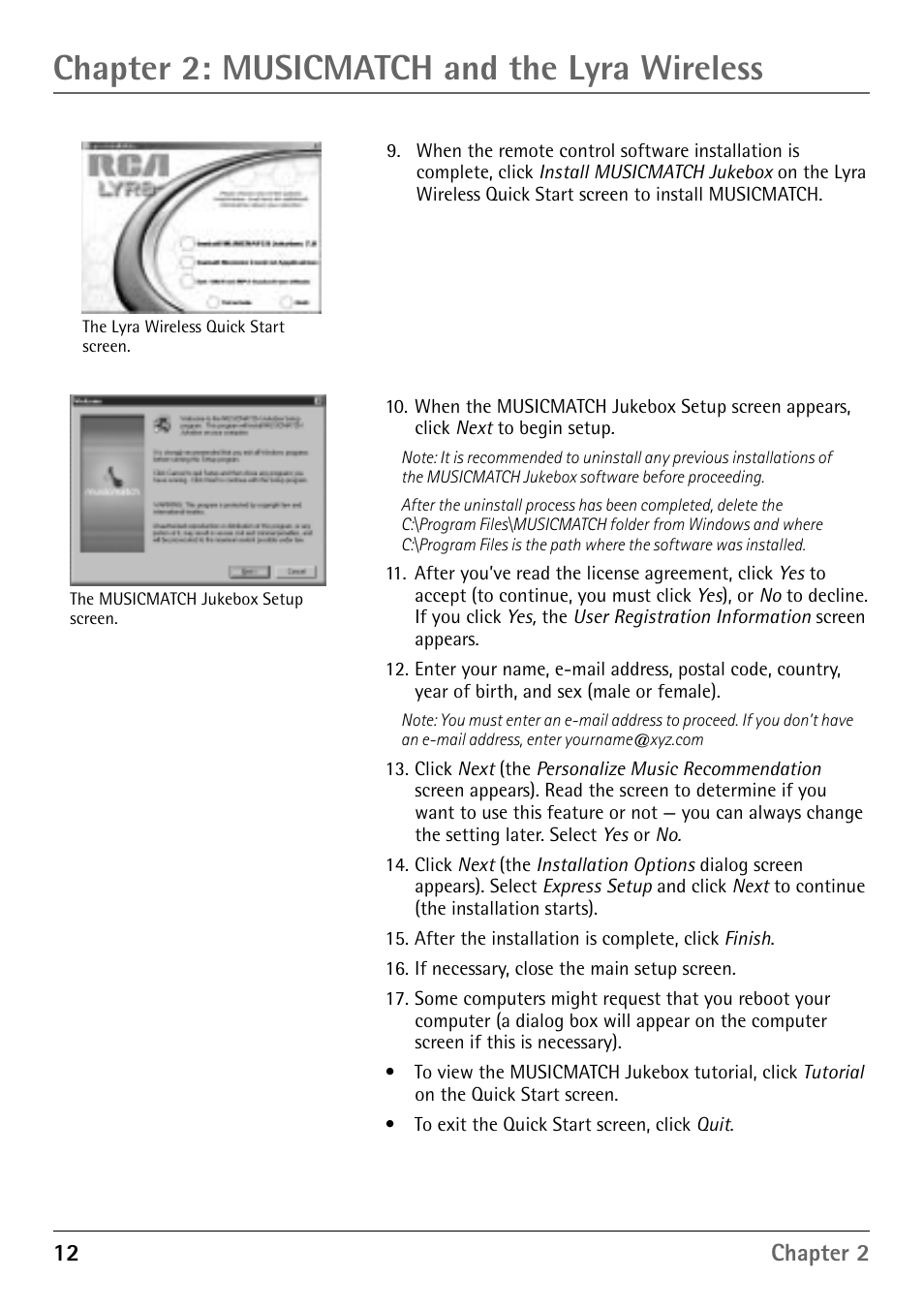 Chapter 2: musicmatch and the lyra wireless, 12 chapter 2 | RCA RD900W User Manual | Page 14 / 40