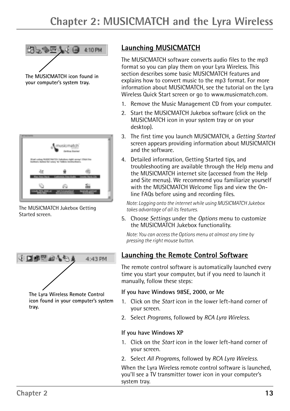 Launching musicmatch, Chapter 2: musicmatch and the lyra wireless | RCA RD900W User Manual | Page 15 / 40