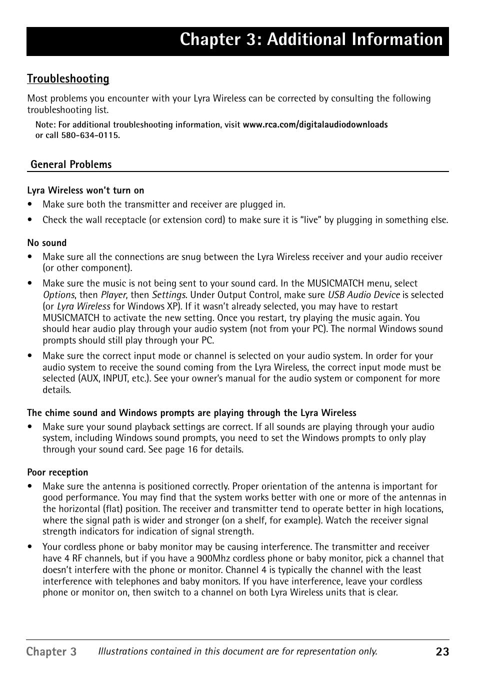 Troubleshooting, Chapter 3: additional information | RCA RD900W User Manual | Page 25 / 40