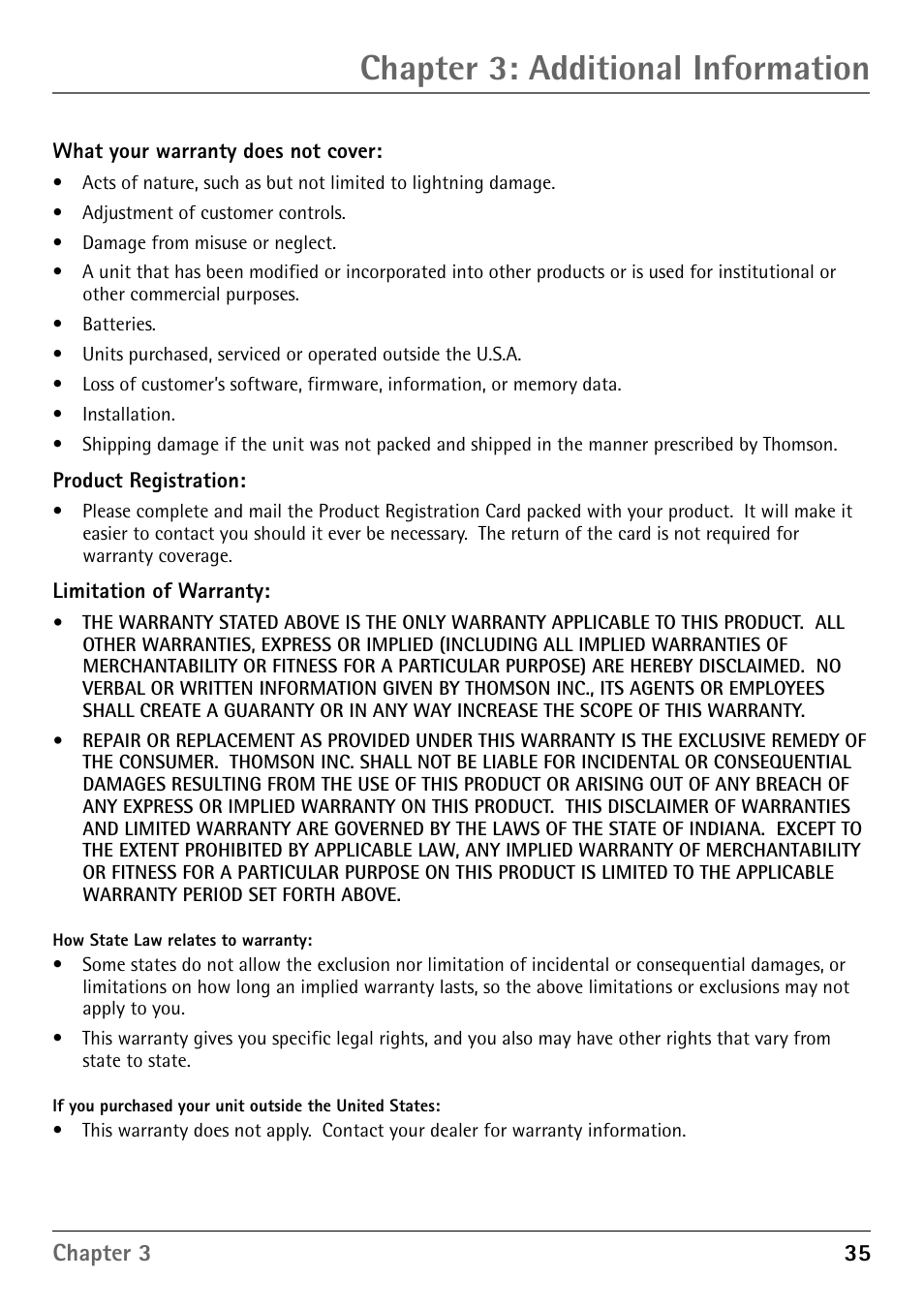 Chapter 3: additional information | RCA RD900W User Manual | Page 37 / 40