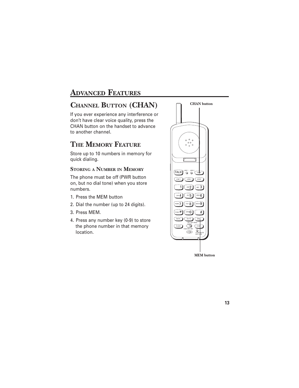 Chan), Dvanced, Eatures | Hannel, Utton, Emory, Eature | RCA 2-9925 User Manual | Page 15 / 28