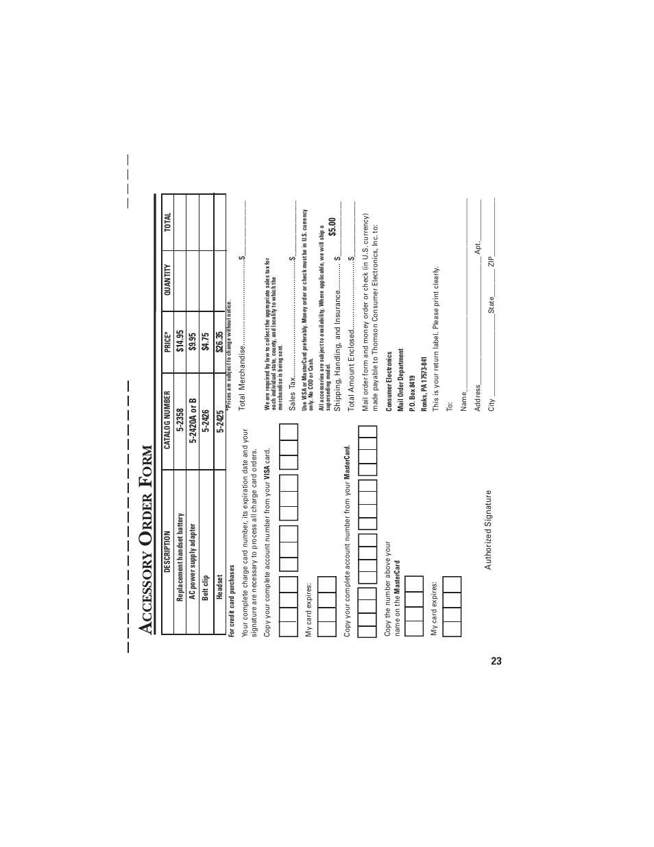 Ccessor y, Rder | RCA 2-9925 User Manual | Page 25 / 28