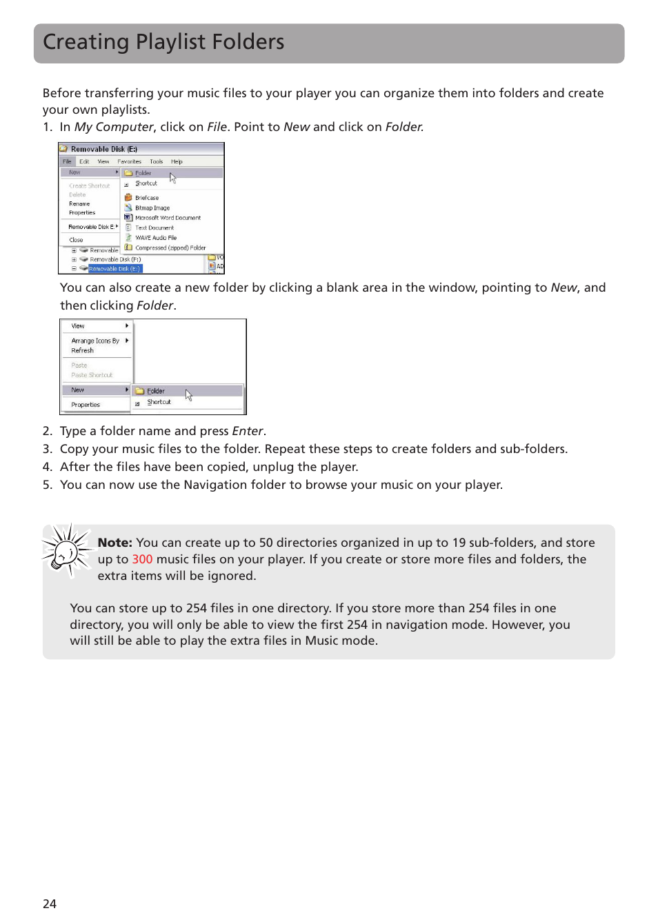 Creating playlist folders | RCA TH1401 User Manual | Page 24 / 40