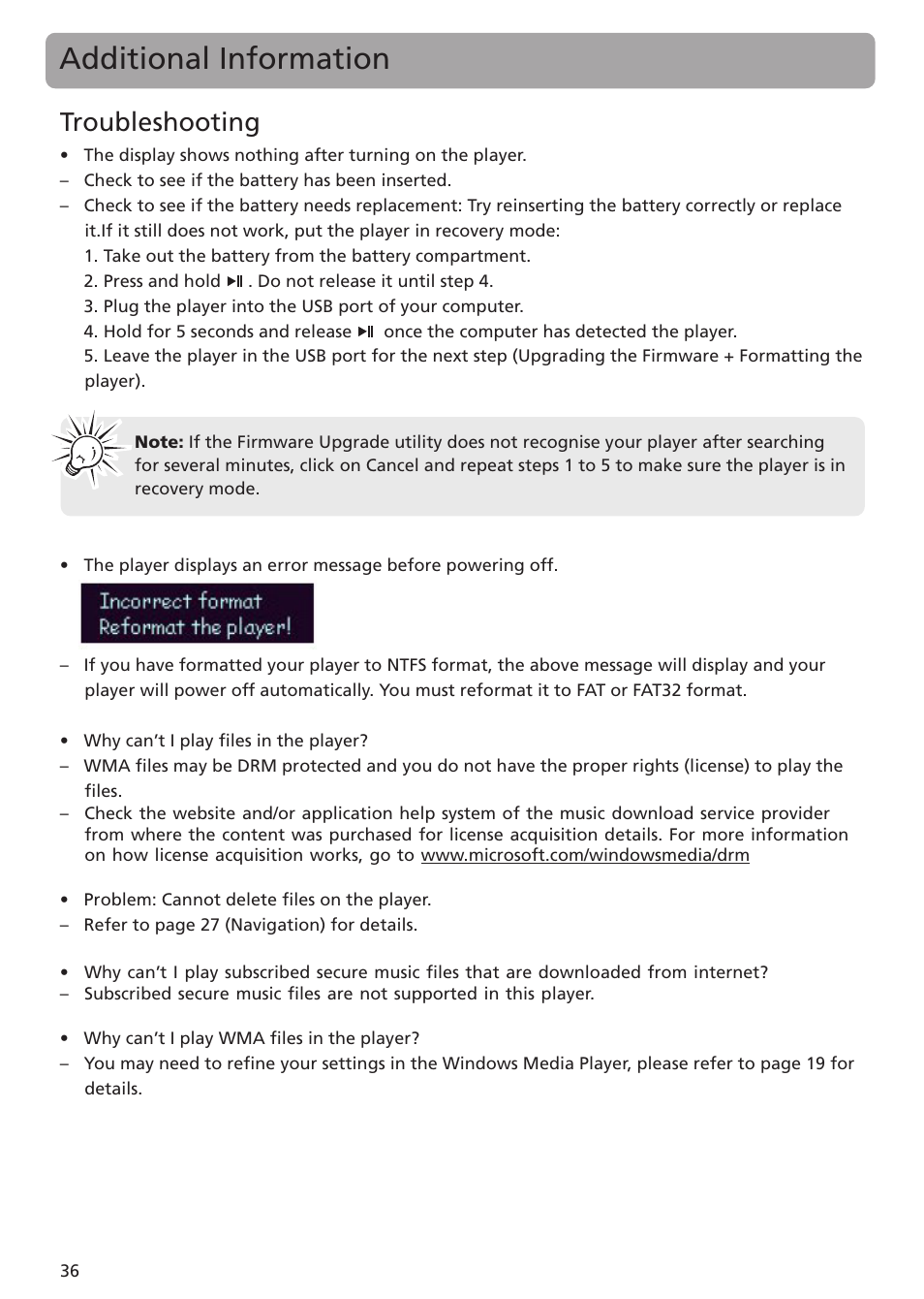 Additional information, Troubleshooting | RCA TH1401 User Manual | Page 36 / 40