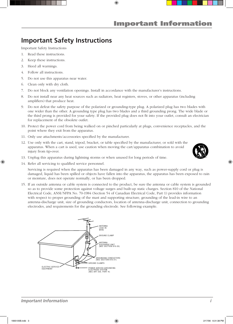 Important in for ma tion, Important safety instructions, Important information i | RCA L26WD12 User Manual | Page 3 / 44