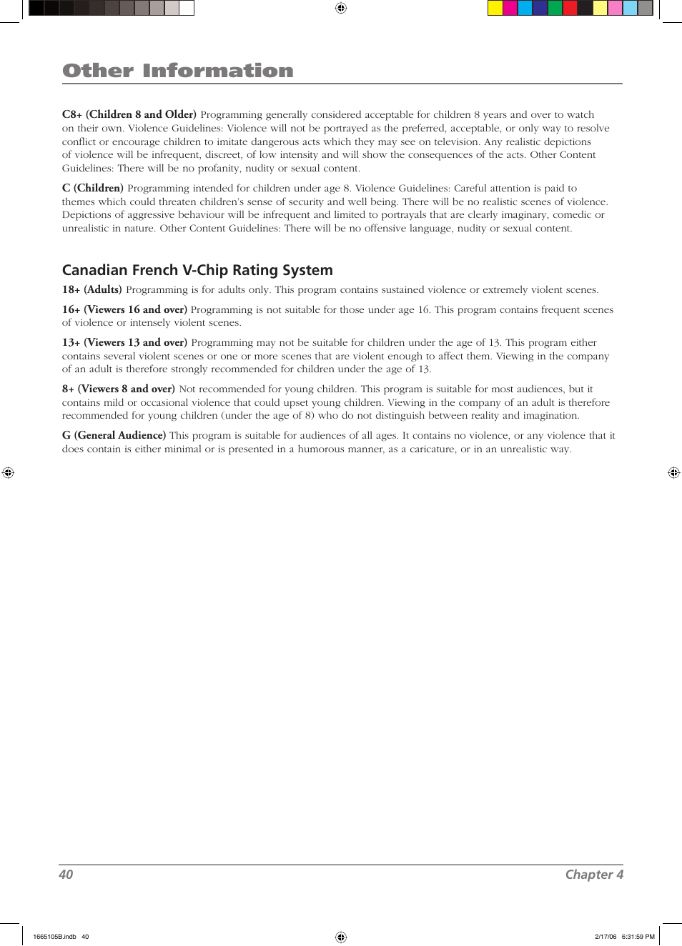 Other information, Canadian french v-chip rating system | RCA L26WD12 User Manual | Page 40 / 44