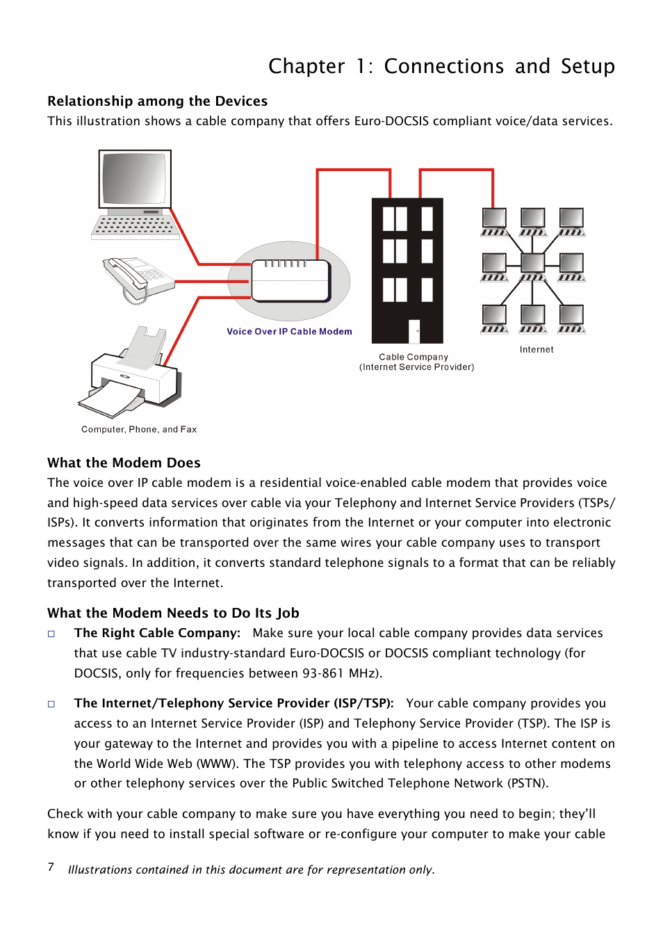 Relationship among the devices, What the modem does, What the modem needs to do its job | Chapter 1: connections and setup | RCA THG540 User Manual | Page 12 / 36