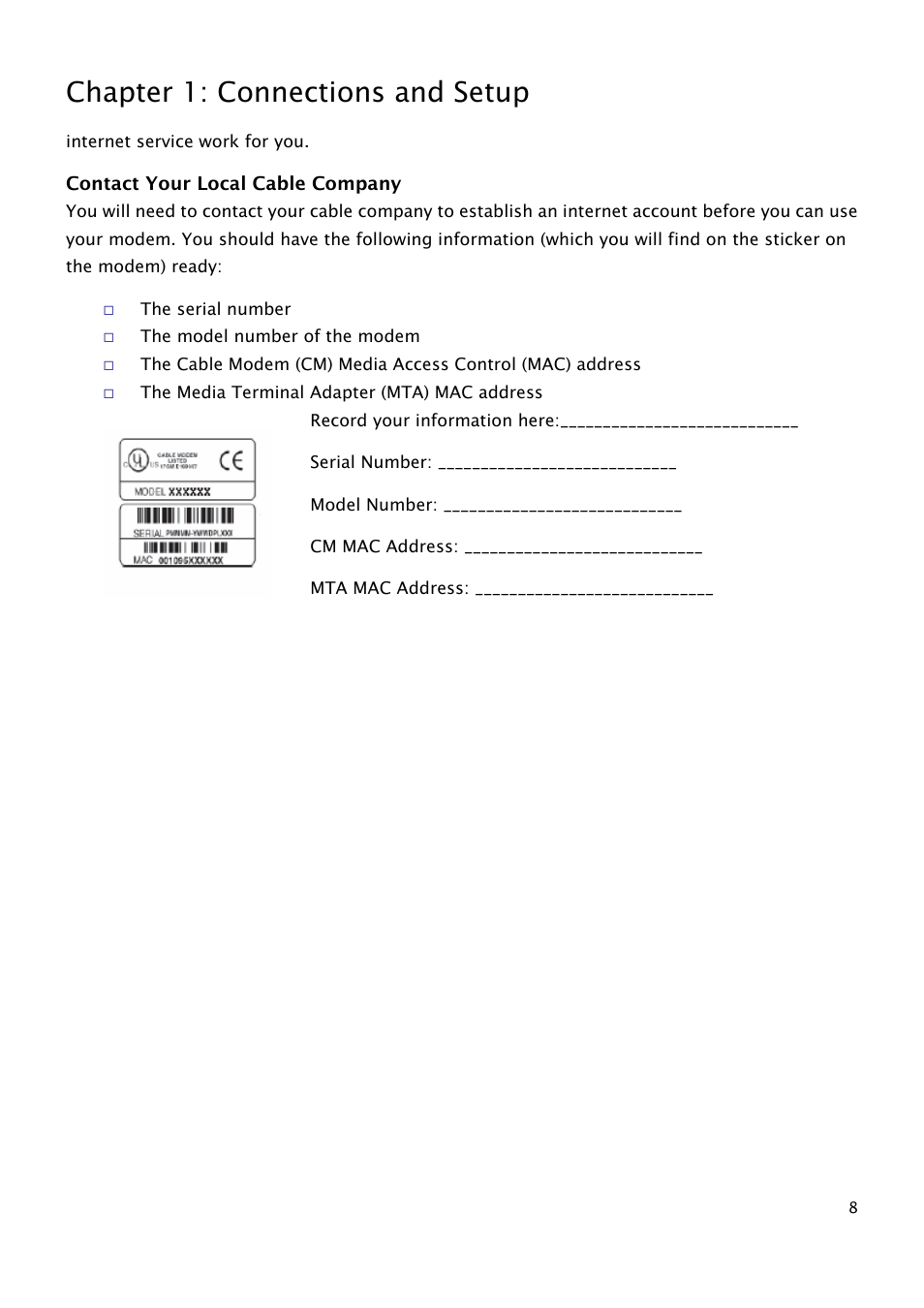 Contact your local cable company, Chapter 1: connections and setup | RCA THG540 User Manual | Page 13 / 36