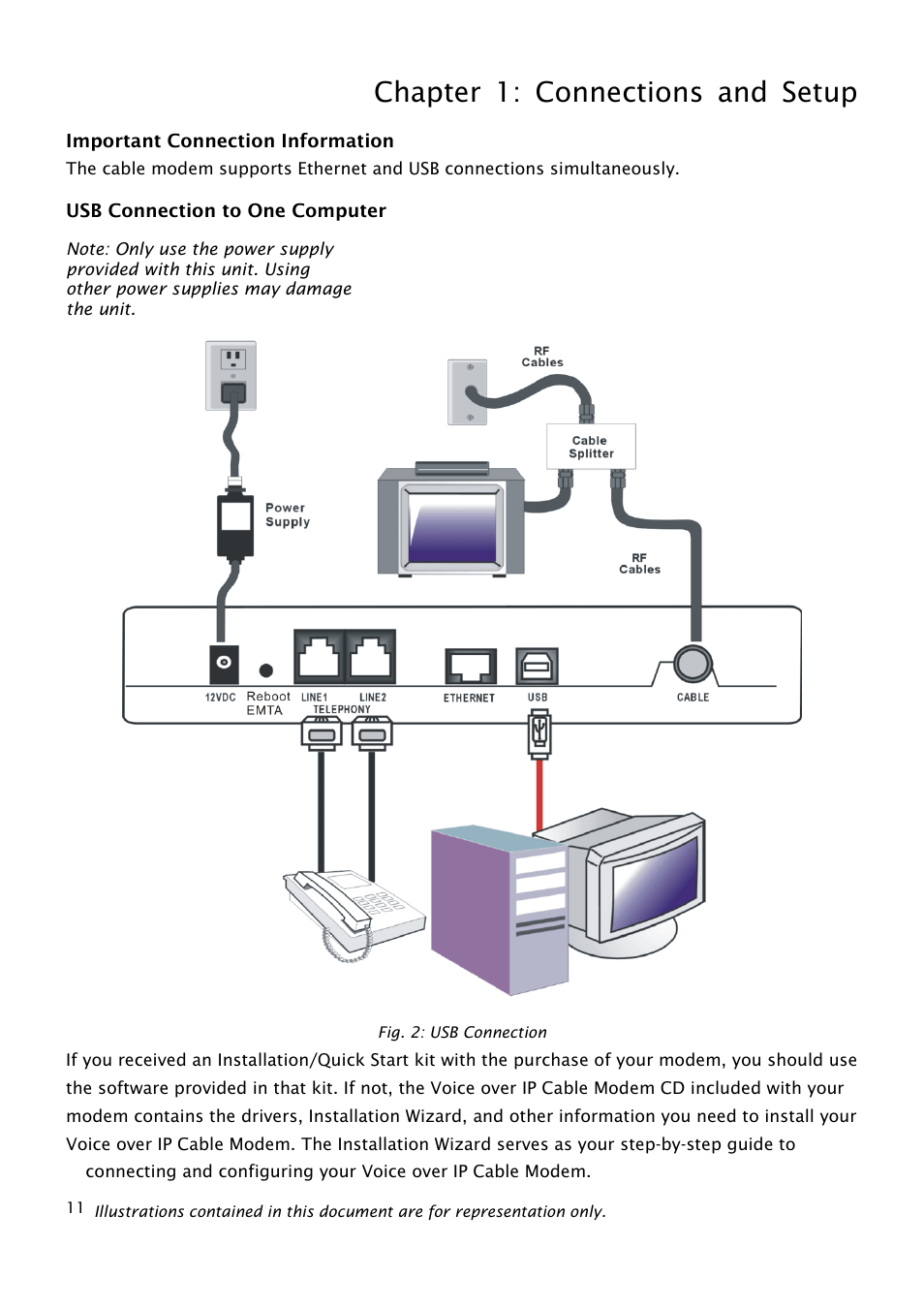 Important connection information, Usb connection to one computer, Chapter 1: connections and setup | RCA THG540 User Manual | Page 16 / 36