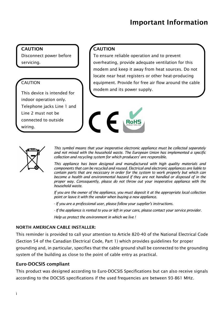 Important information | RCA THG540 User Manual | Page 2 / 36