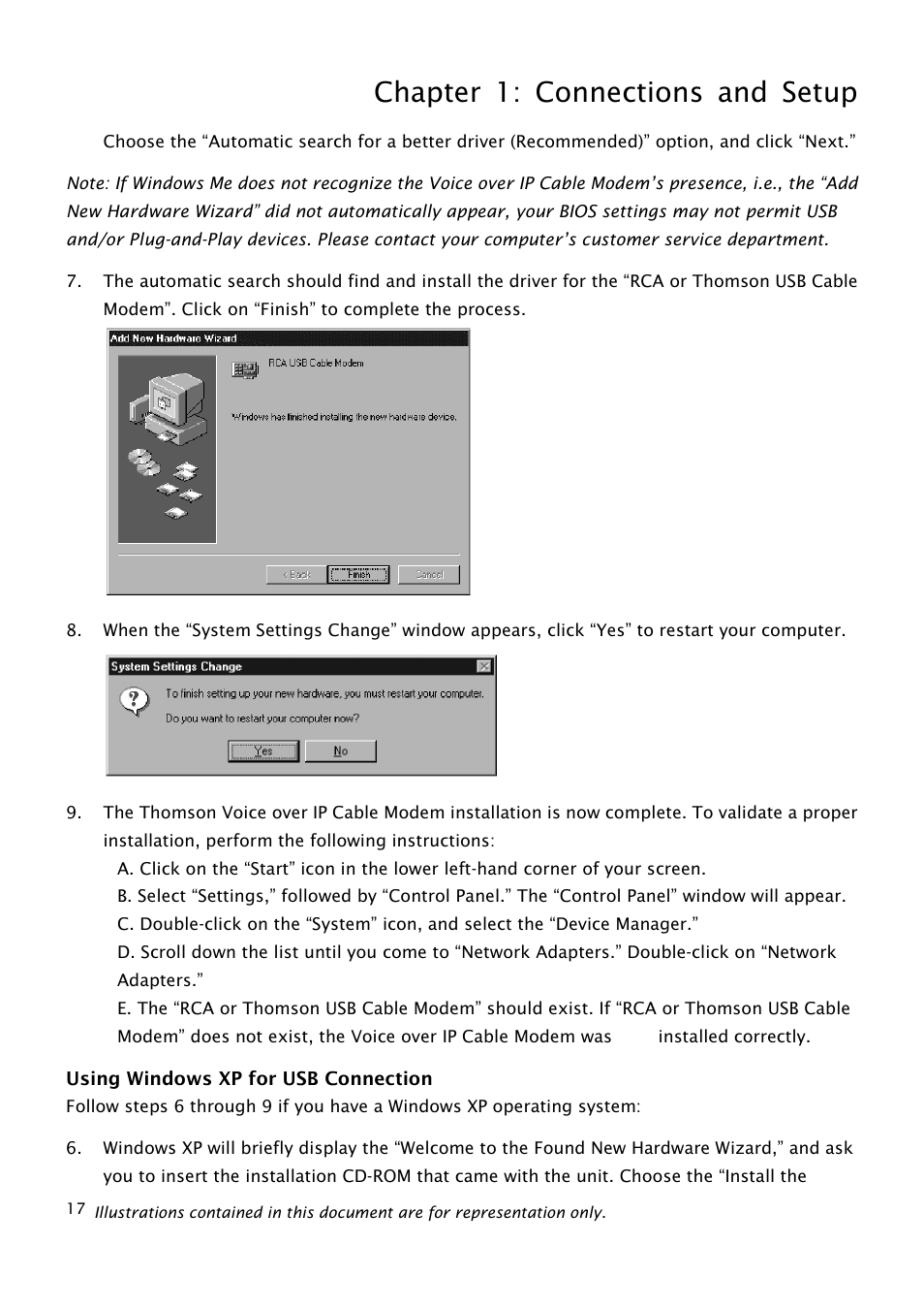 Using windows xp for usb connection, Chapter 1: connections and setup | RCA THG540 User Manual | Page 22 / 36