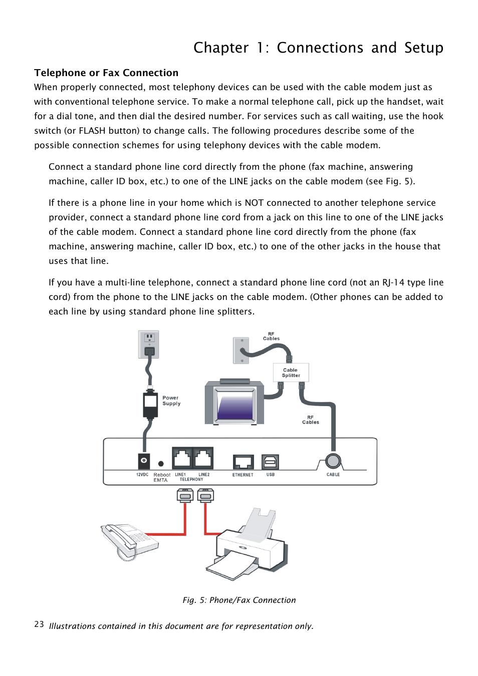 Telephone or fax connection, Chapter 1: connections and setup | RCA THG540 User Manual | Page 28 / 36