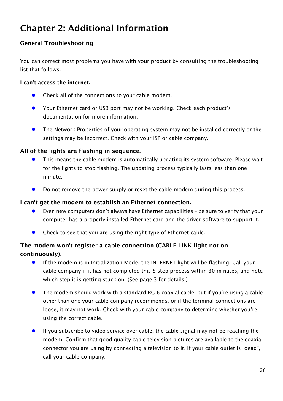 General troubleshooting, Chapter 2: additional information | RCA THG540 User Manual | Page 31 / 36