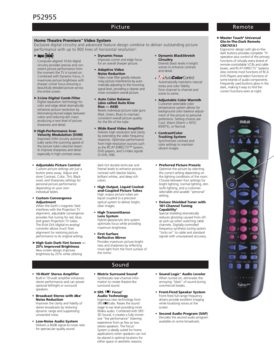 Picture remote sound | RCA P52955 User Manual | Page 2 / 4