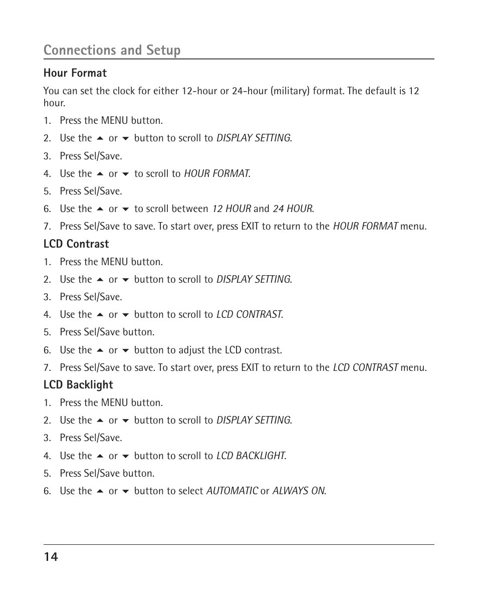 Connections and setup | RCA 25204 User Manual | Page 14 / 76