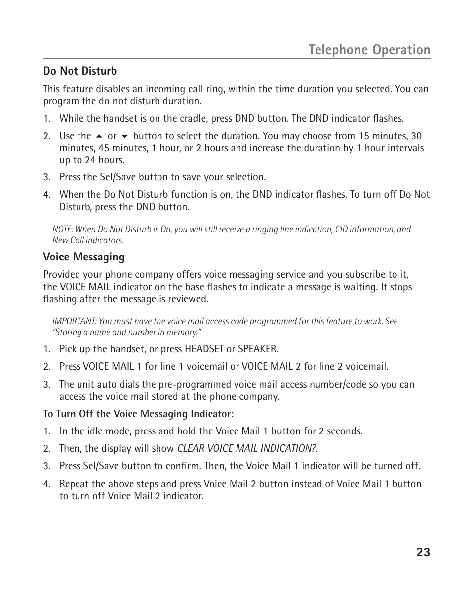 Telephone operation | RCA 25204 User Manual | Page 23 / 76