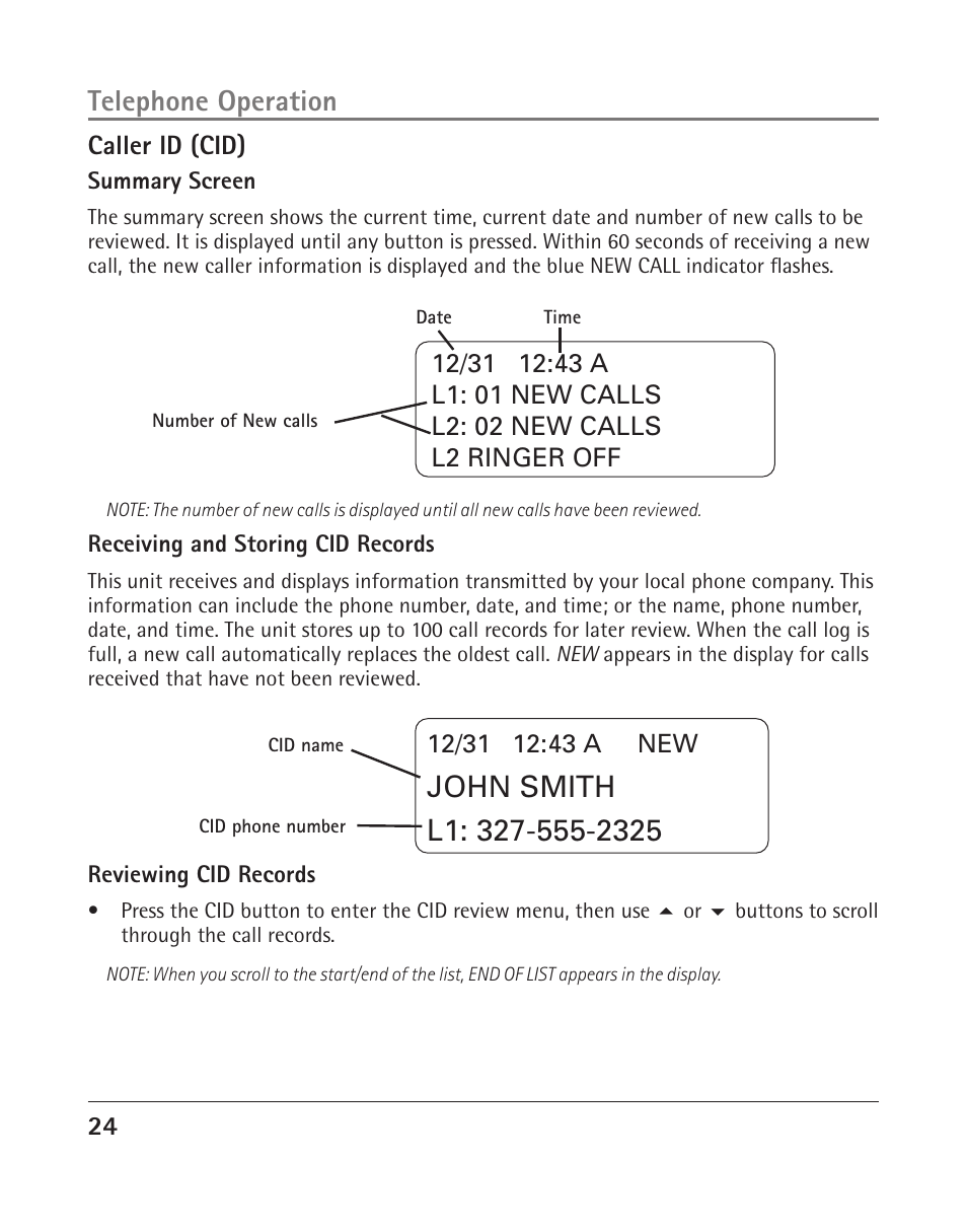 Telephone operation | RCA 25204 User Manual | Page 24 / 76