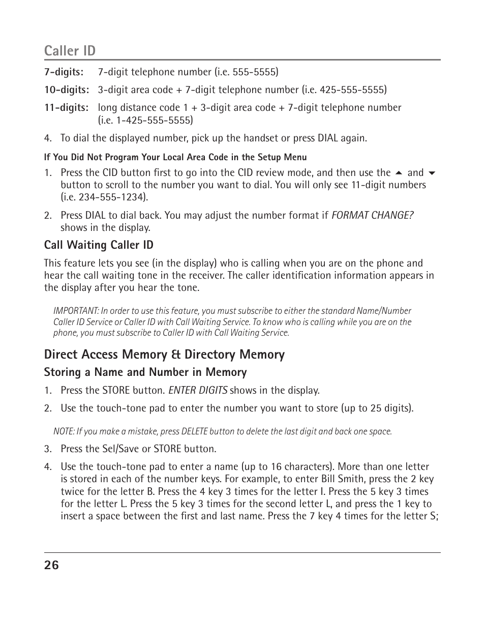 Caller id | RCA 25204 User Manual | Page 26 / 76