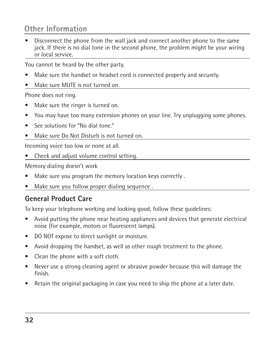 Other information, General product care | RCA 25204 User Manual | Page 32 / 76