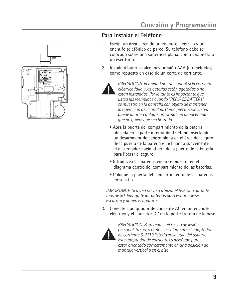 Conexión y programación, Para instalar el teléfono | RCA 25204 User Manual | Page 47 / 76