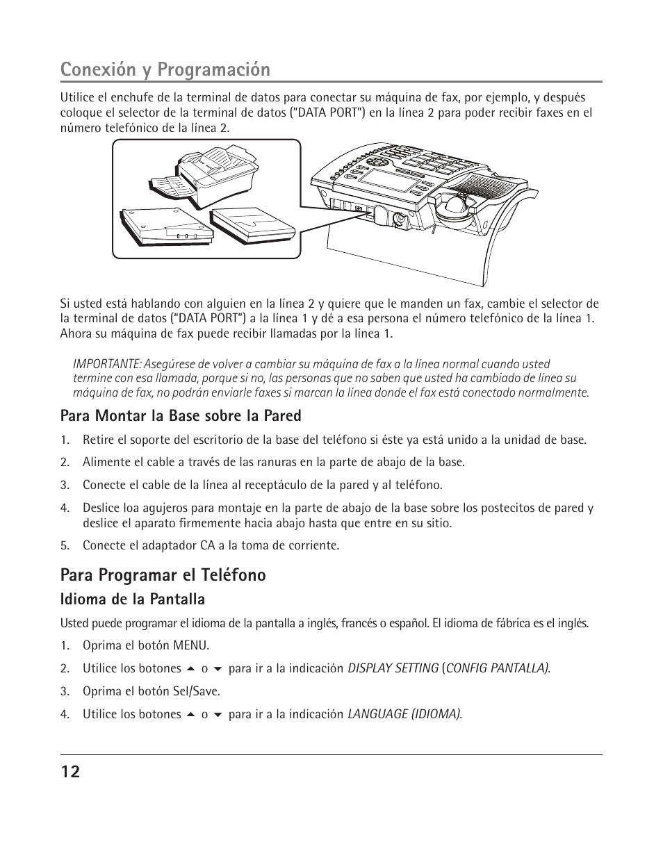 Conexión y programación, Para programar el teléfono | RCA 25204 User Manual | Page 50 / 76