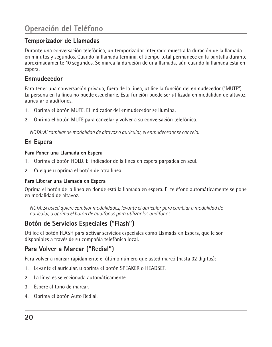 Operación del teléfono | RCA 25204 User Manual | Page 58 / 76