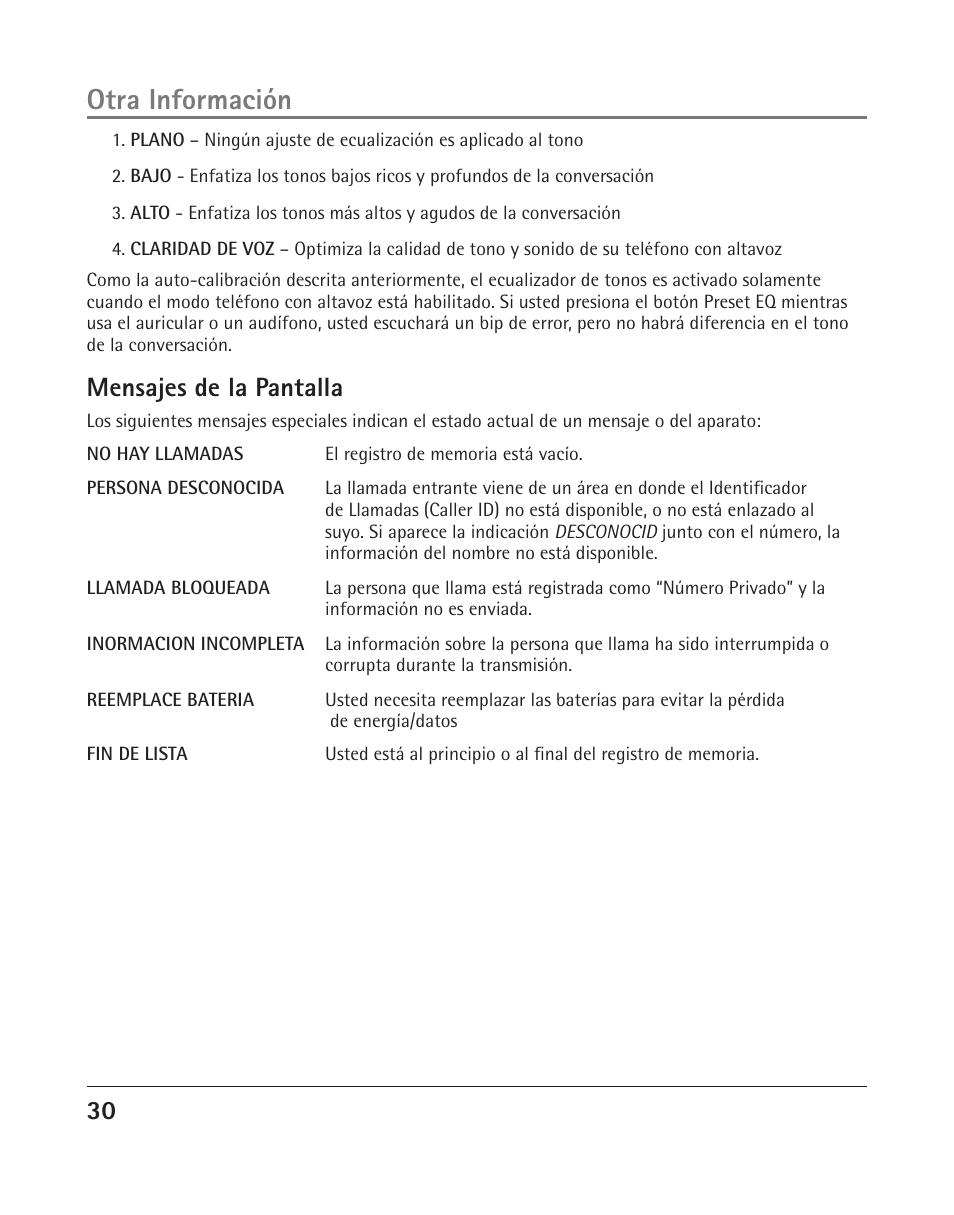Otra información, Mensajes de la pantalla | RCA 25204 User Manual | Page 68 / 76