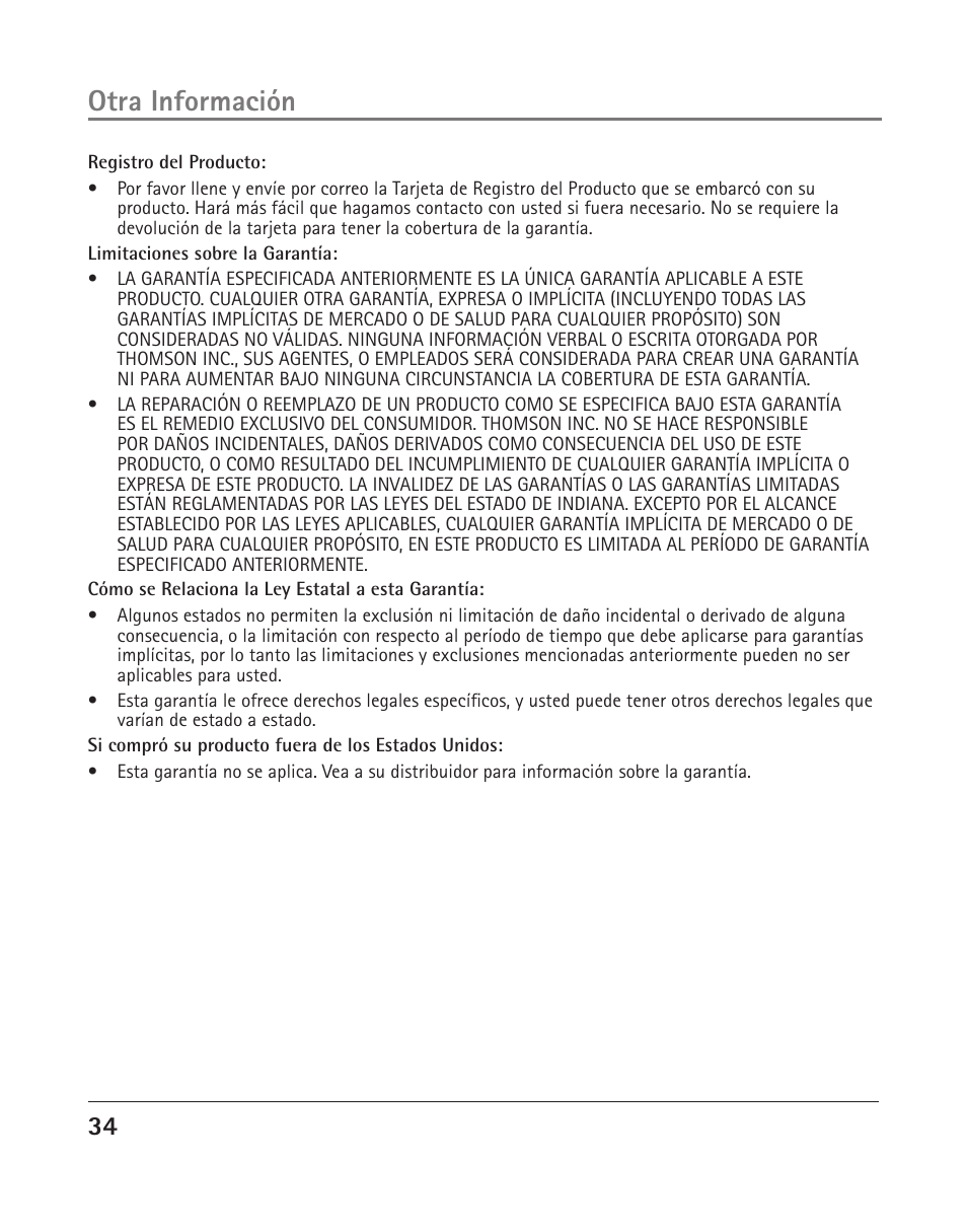 Otra información | RCA 25204 User Manual | Page 72 / 76