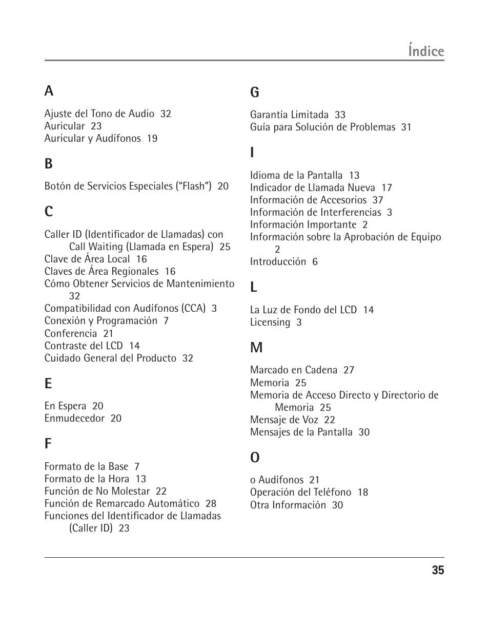 Índice a | RCA 25204 User Manual | Page 73 / 76