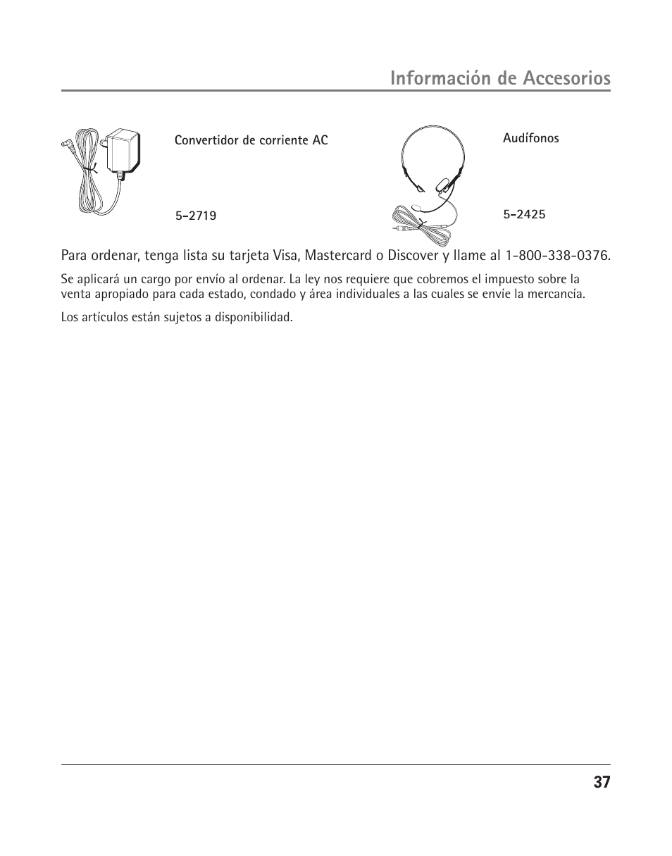 Información de accesorios | RCA 25204 User Manual | Page 75 / 76