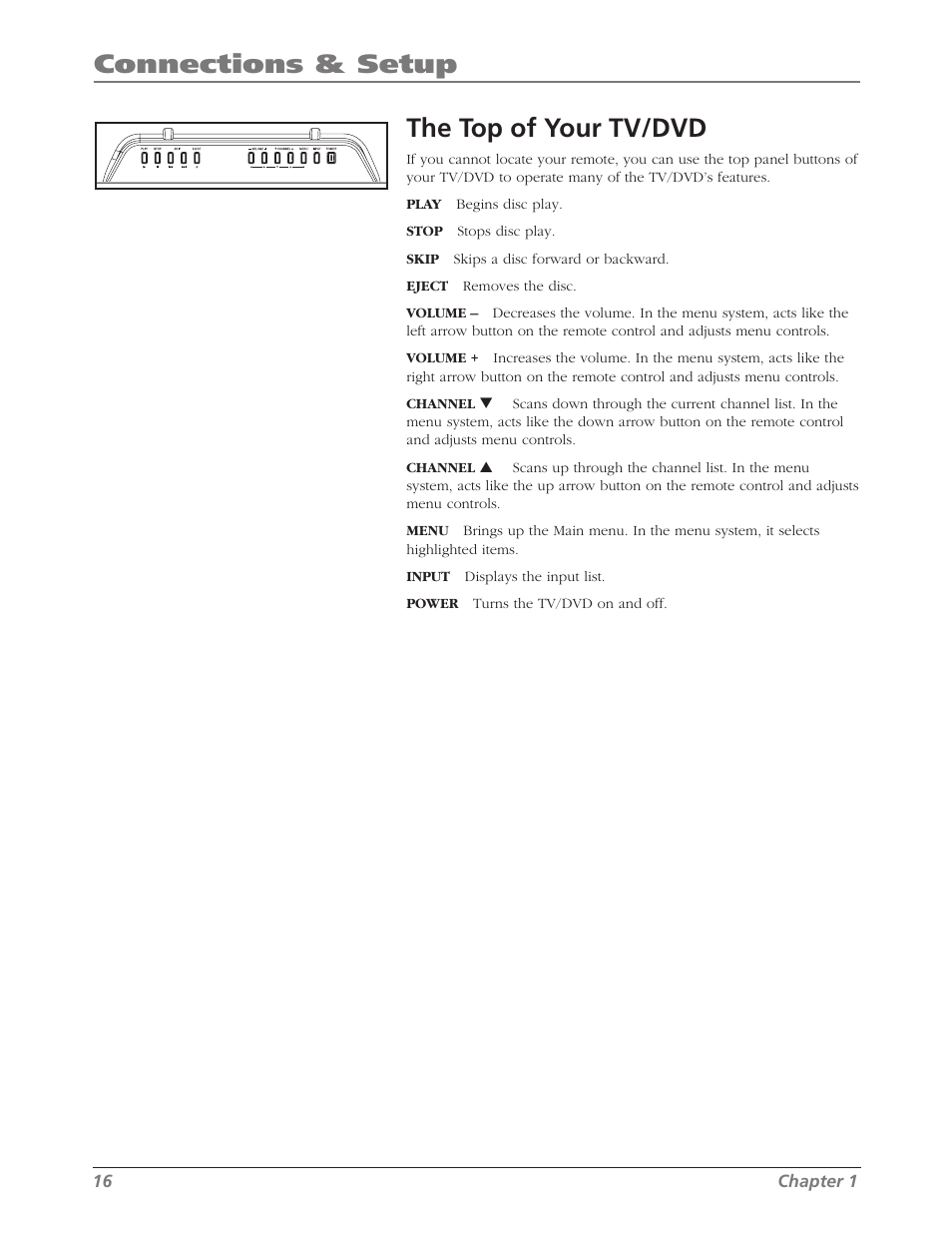 Connections & setup the top of your tv/dvd | RCA L26WD26D User Manual | Page 16 / 44