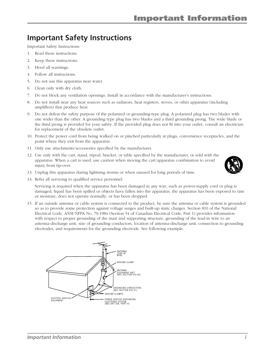 Important in for ma tion, Important safety instructions, Important information i | RCA L26WD26D User Manual | Page 3 / 44