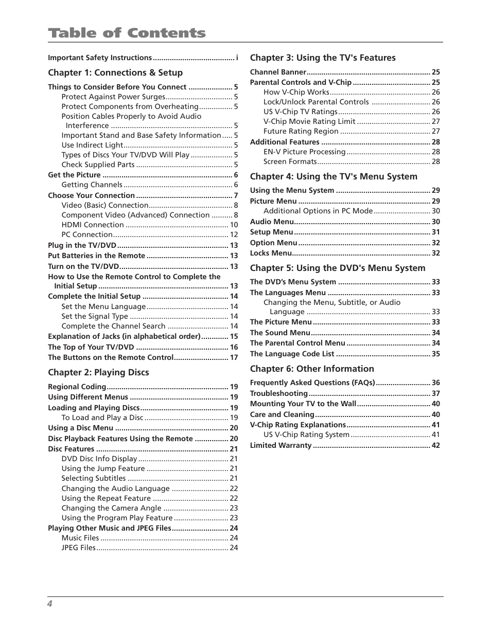 RCA L26WD26D User Manual | Page 4 / 44