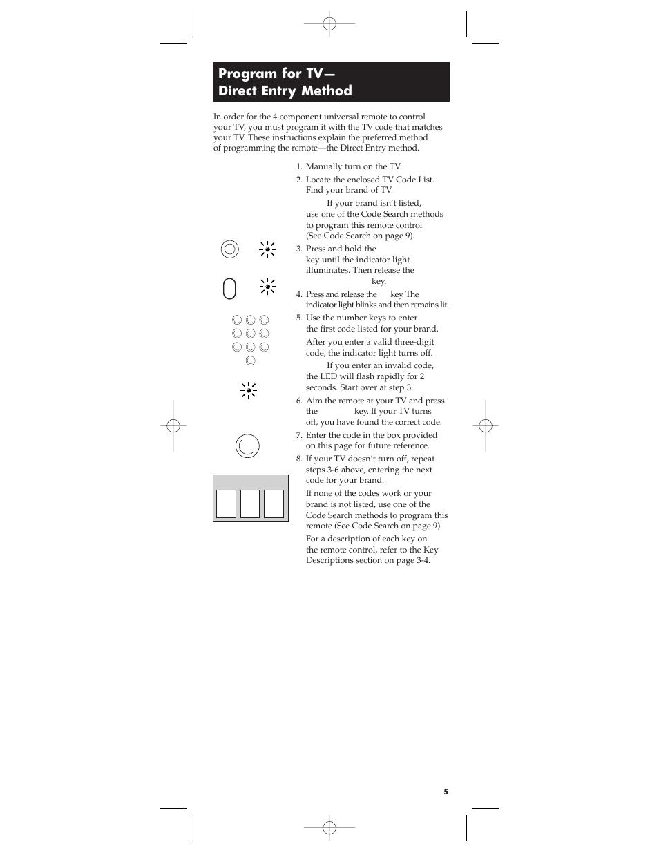 Program for tv— direct entry method | RCA RCU404 User Manual | Page 5 / 16