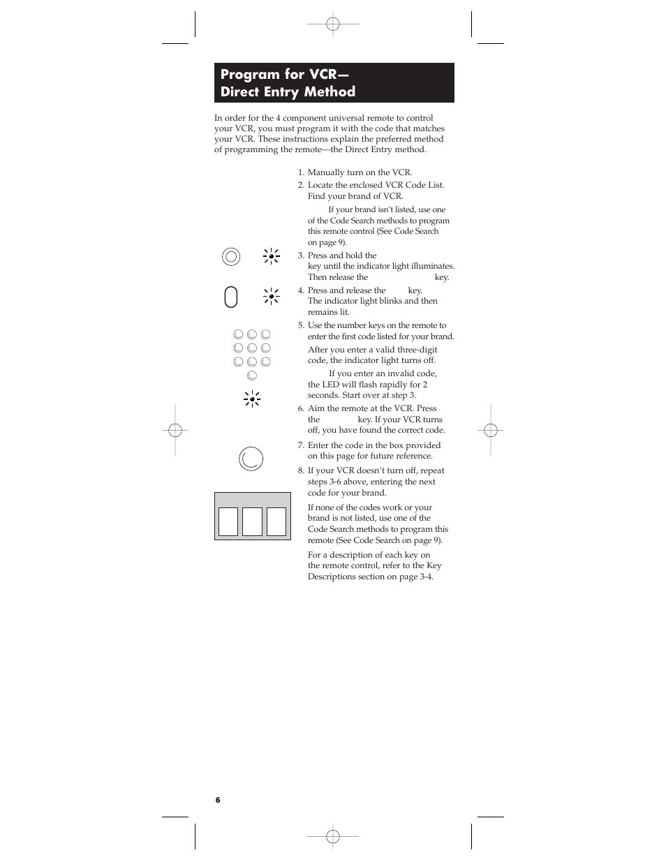 Program for vcr— direct entry method | RCA RCU404 User Manual | Page 6 / 16