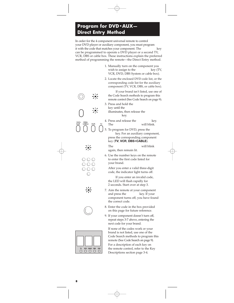 Program for dvd•aux— direct entry method | RCA RCU404 User Manual | Page 8 / 16