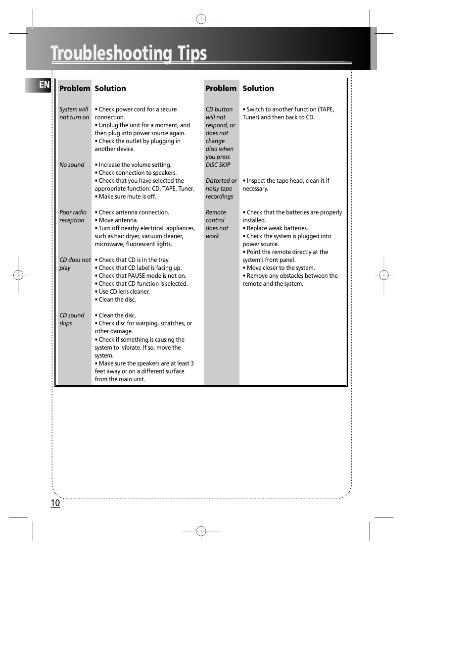 Troubleshooting tips, 10 en | RCA RS2005 User Manual | Page 13 / 19