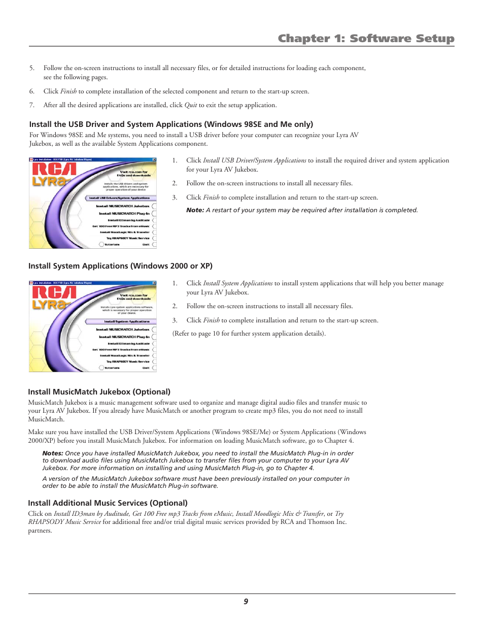 Chapter 1: software setup | RCA Lyra AV RD2780 User Manual | Page 13 / 46