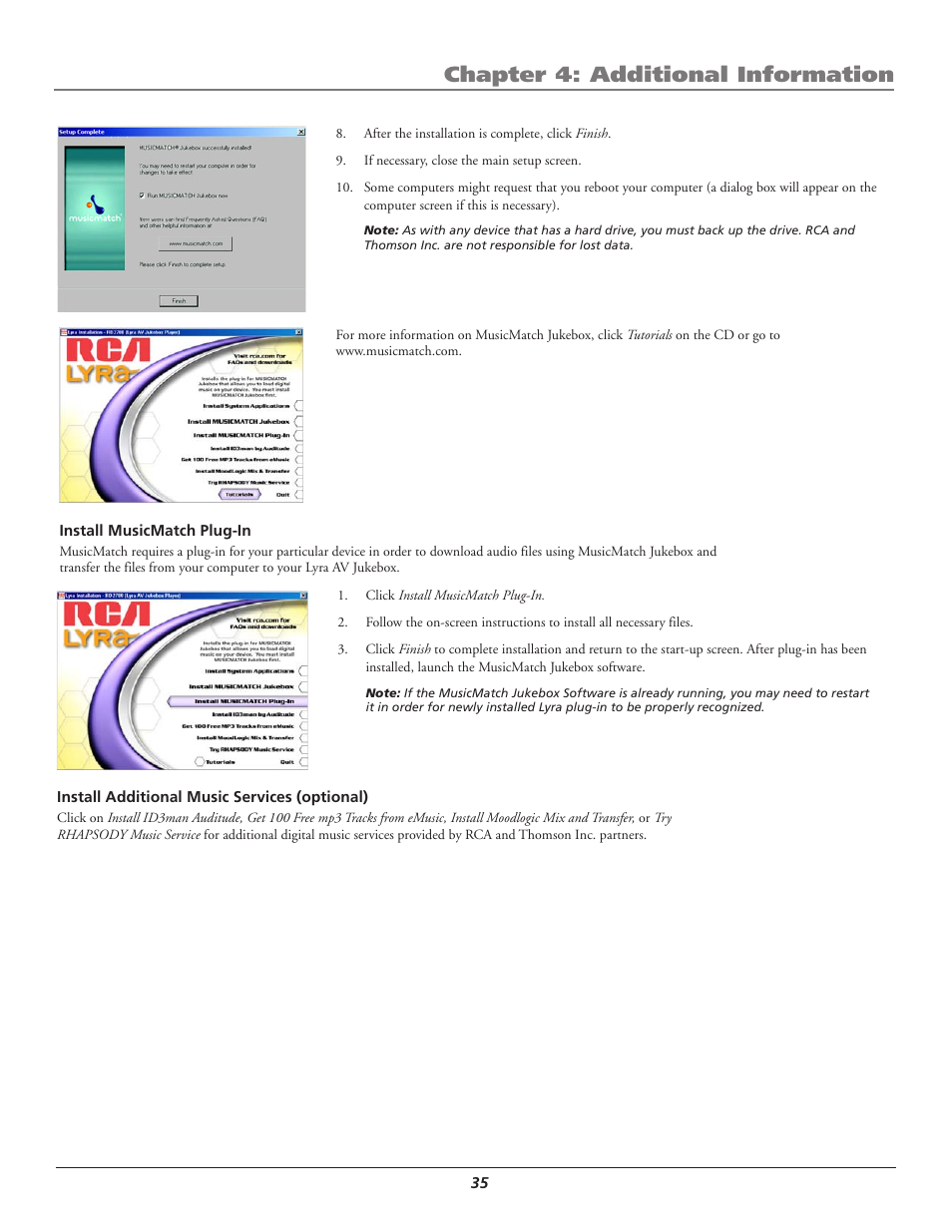 Chapter 4: additional information | RCA Lyra AV RD2780 User Manual | Page 39 / 46
