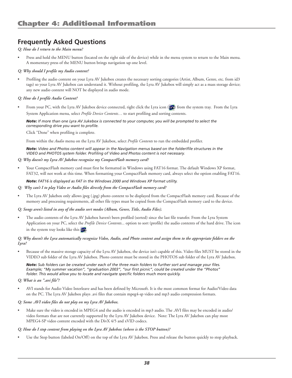 Frequently asked questions, Chapter 4: additional information | RCA Lyra AV RD2780 User Manual | Page 42 / 46