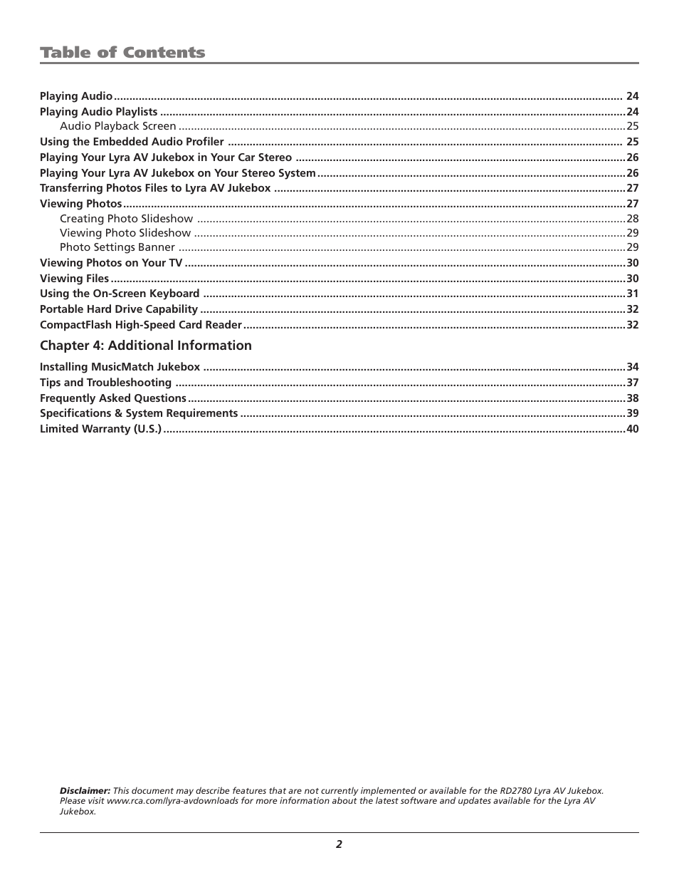 RCA Lyra AV RD2780 User Manual | Page 6 / 46