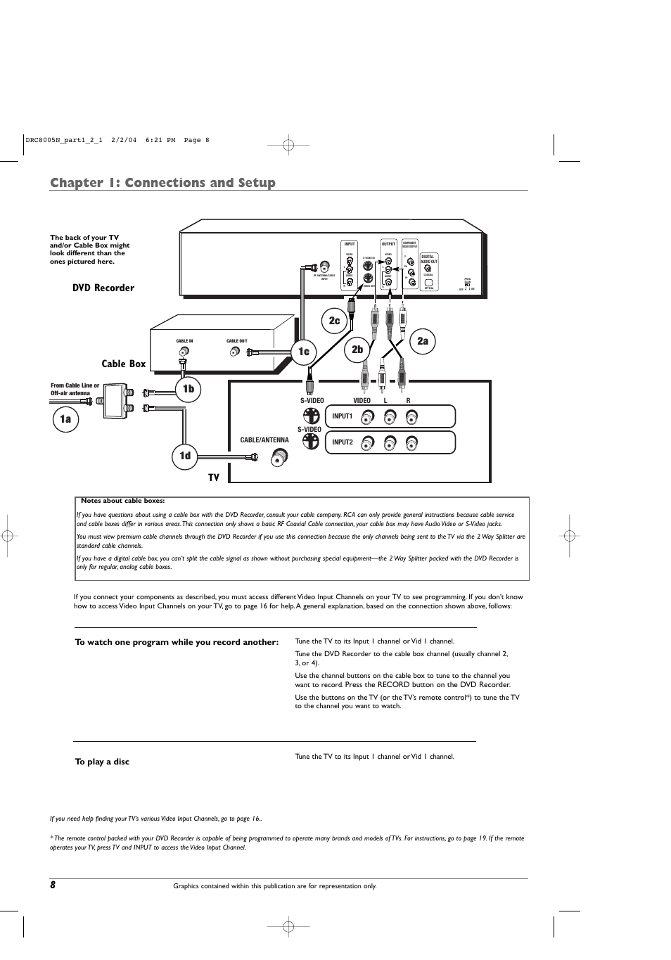 Chapter 1: connections and setup, 2c 2b 2b | RCA DRC8005N User Manual | Page 10 / 60