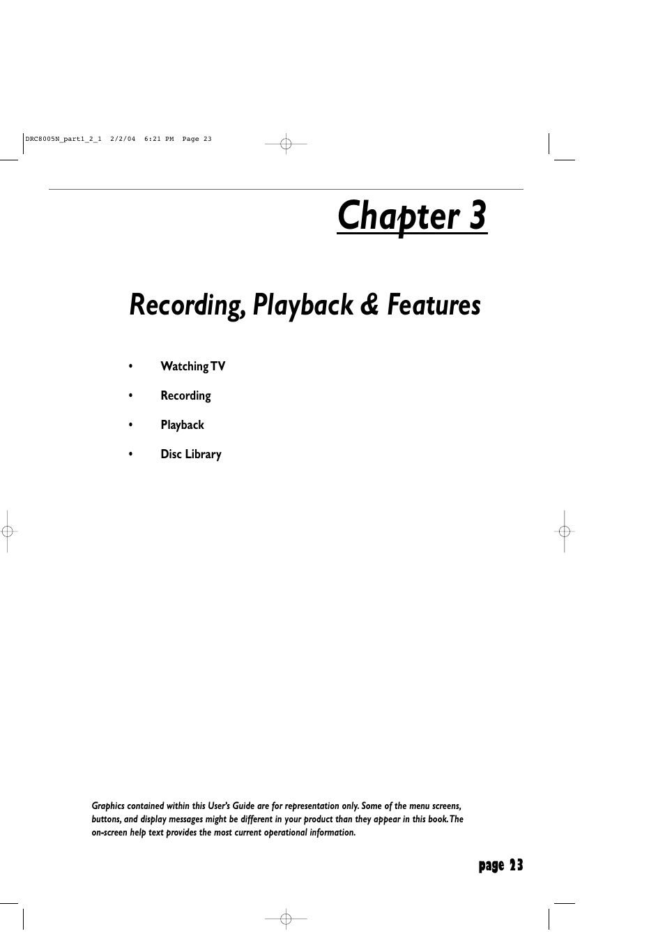 Chapter 3, Recording, playback & features | RCA DRC8005N User Manual | Page 25 / 60