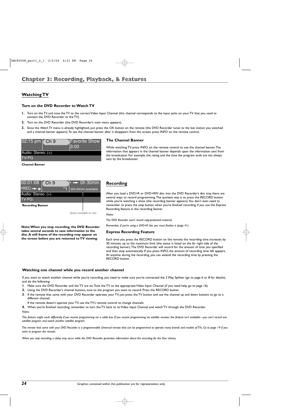 Chapter 3: recording, playback, & features, Ch 9 • 0h 30min | RCA DRC8005N User Manual | Page 26 / 60
