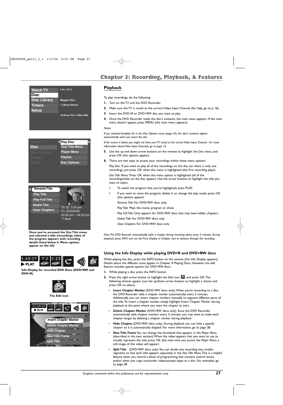 Chapter 3: recording, playback, & features, Playback | RCA DRC8005N User Manual | Page 29 / 60