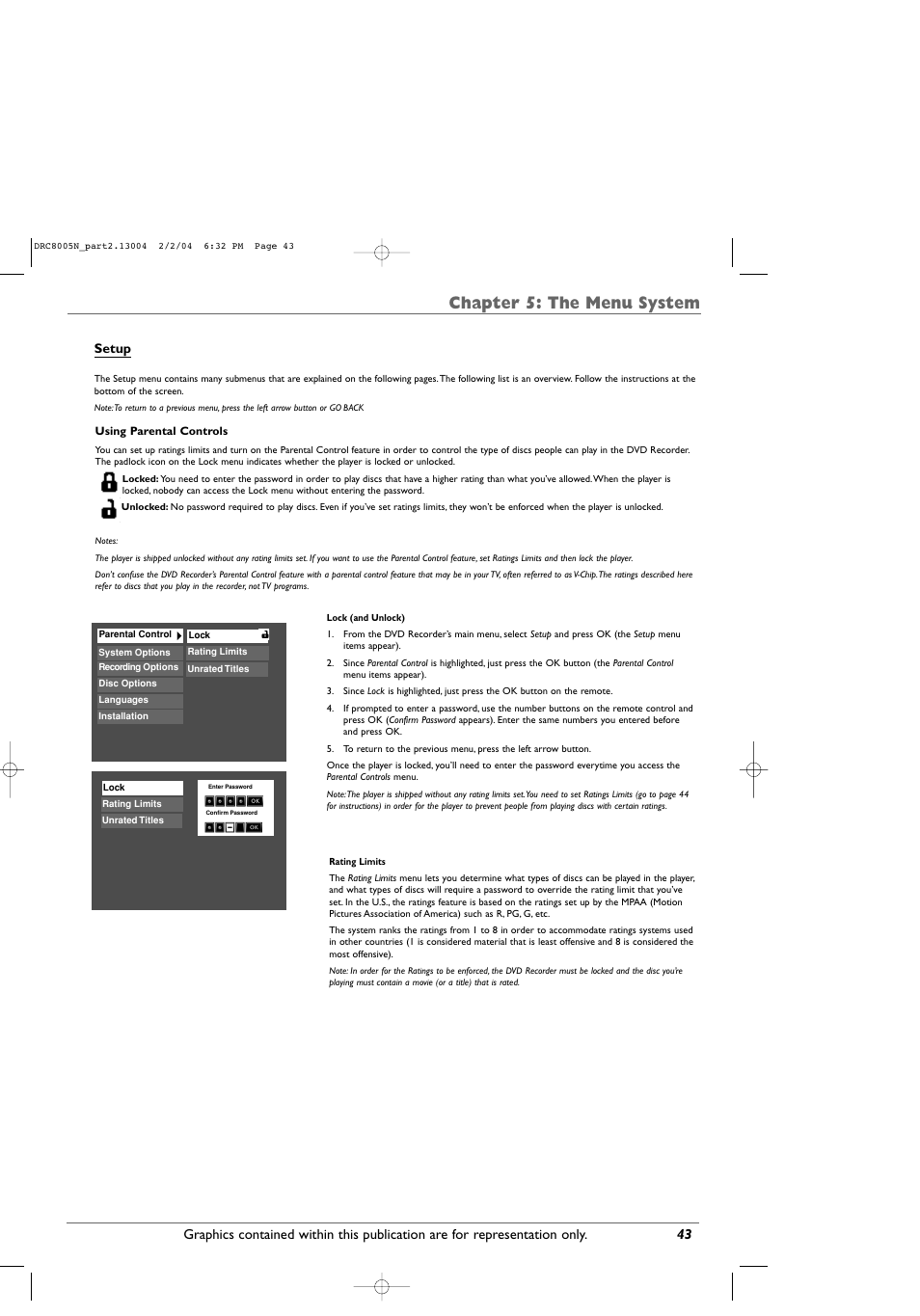 Chapter 5: the menu system, Setup | RCA DRC8005N User Manual | Page 45 / 60