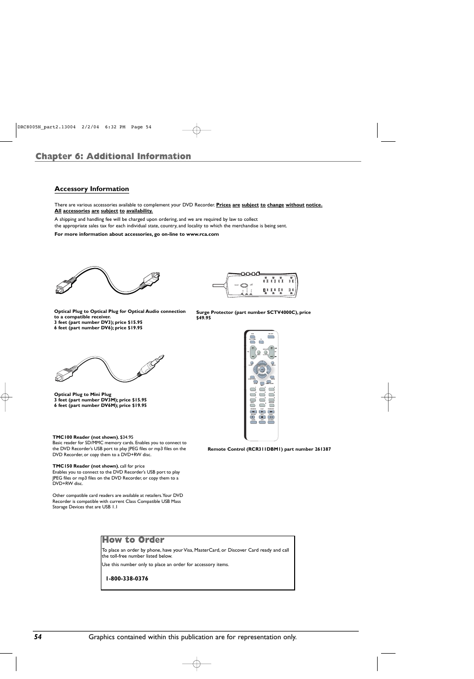 Chapter 6: additional information, How to order, Accessory information | RCA DRC8005N User Manual | Page 56 / 60